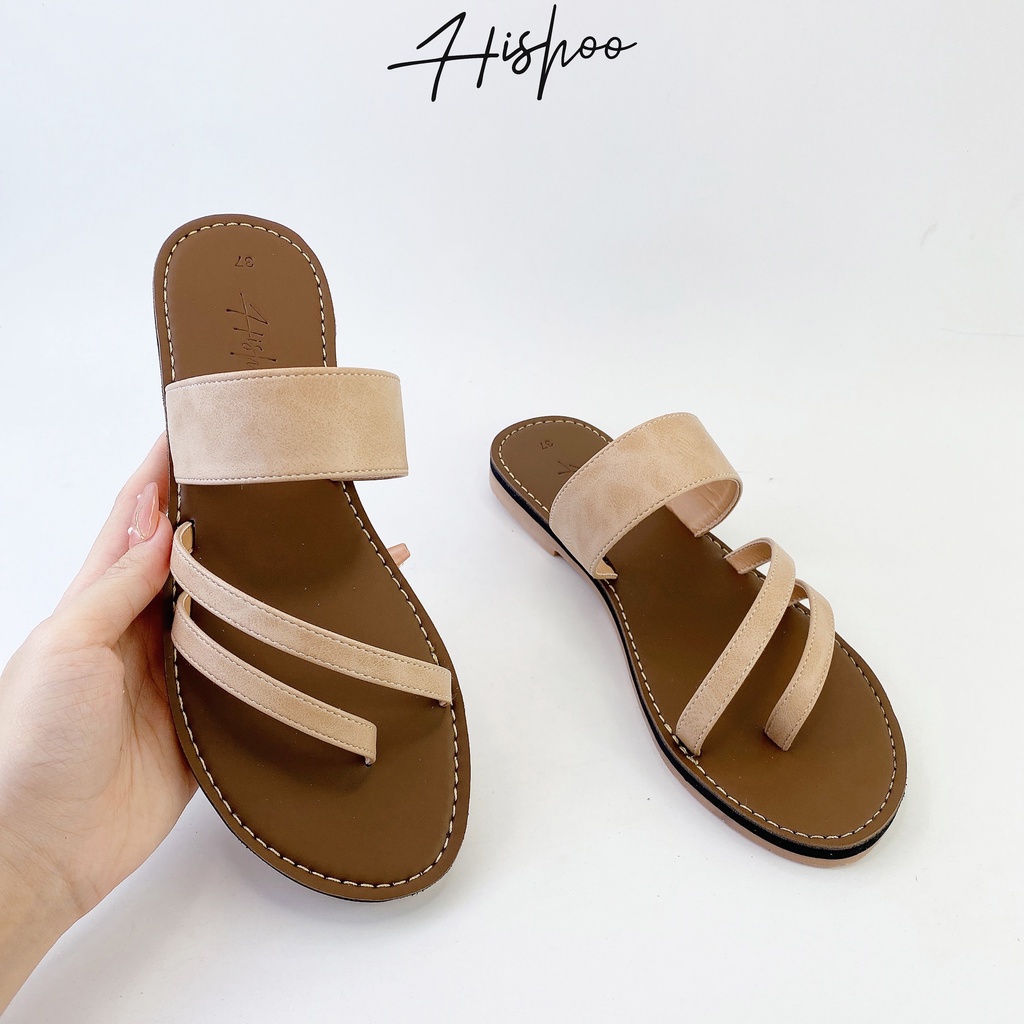 Dép lê nữ dáng sandal đi biển quai ngang xỏ ngón đế bệt dây mảnh cao cấp chính hãng Hishoo có Bigsize S035