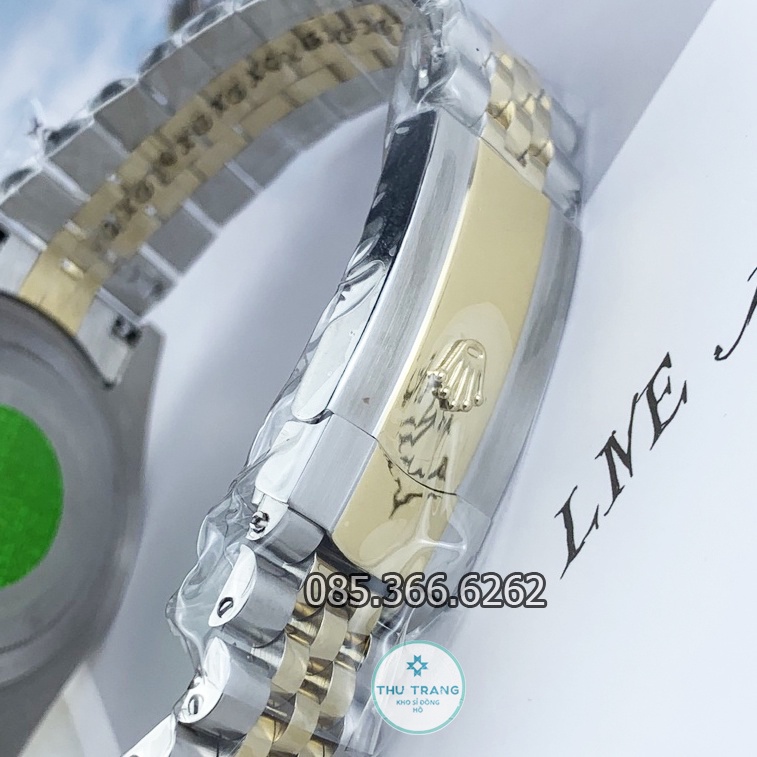 Đồng hồ nam Rolex cơ Automatic máy Nhật mẫu 2 lịch mặt trắng viền đá dây demi size 40-41mm