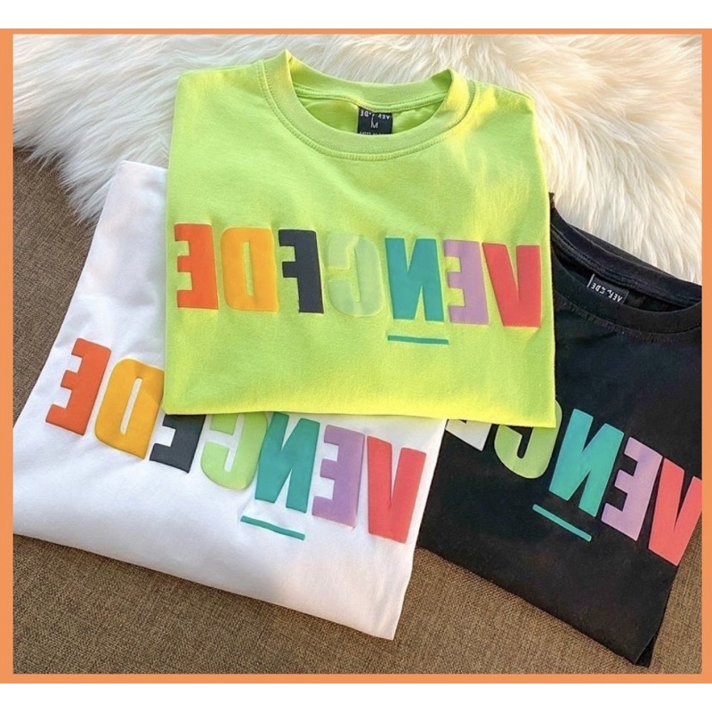 Áo thun tay lỡ cotton VENCEDE unisex nam nữ basic form rộng dáng oversize họa tiết nổi phong cách Ulzzang