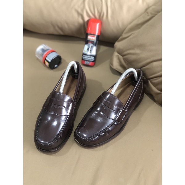 [Giày 2hand] [Size 42] [TonaShoe] Giày Penny Loafer Thương Hiệu Rockport Đế Gỗ Form Cứng Cáp Màu Đỏ Mận