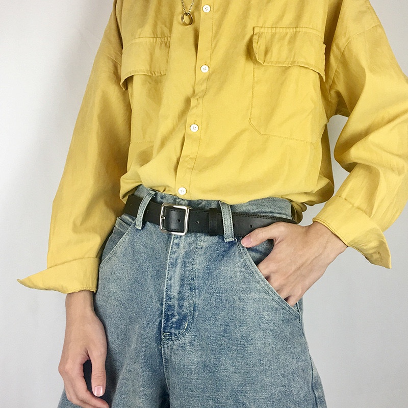 Thắt lưng Nam vuông bạc bóng kiểu đơn giản TLN019 học sinh viên - Dây nịt nam kiểu mặt vuông basic dễ phối quần bò kaki