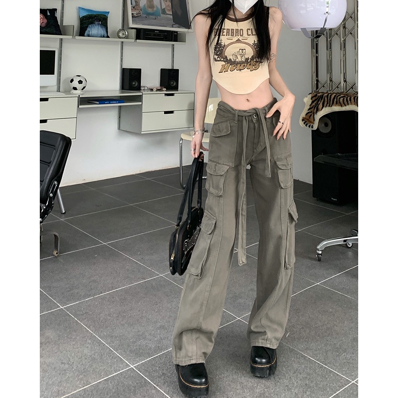 Quần Denim Ống Suông Rộng Lưng Cao Thời Trang Công Sở Dành Cho Nữ