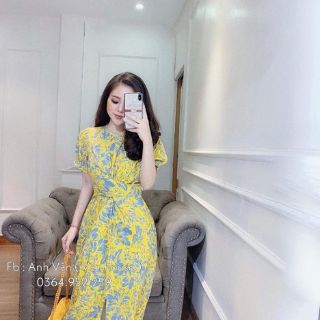 VÁY LỤA HOA XOẮN EO
