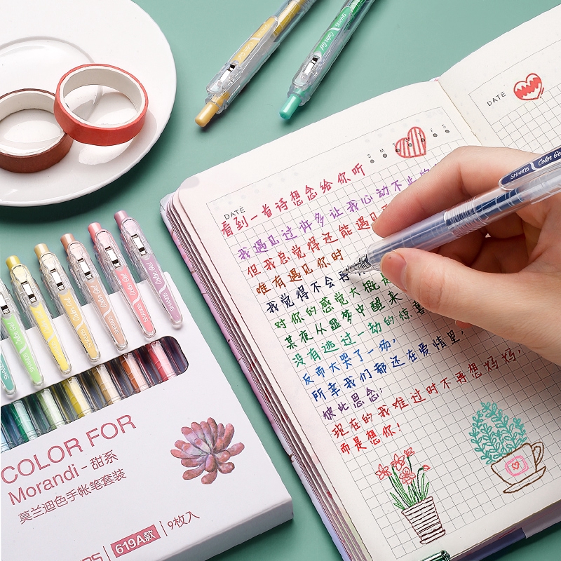 Set 9 Bút Bi Ngòi 0.5mm Nhiều Màu Sắc Xinh Xắn
