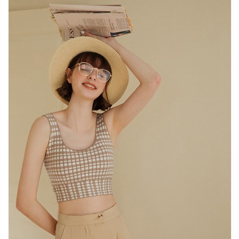 IELGY Áo Dệt Kim Không Tay Cổ Chữ U Họa Tiết Kẻ Sọc Lưng Thắt Nơ Xinh Xắn Cho Nữ