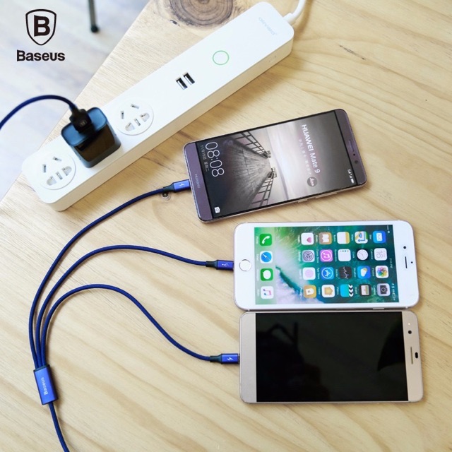 Cáp sạc 3 đầu Baseus Kevlar 3 trong 1 USB type C /micro usb /Android-lightning dành cho iPhone X Xs Max Dây sạc đa năng