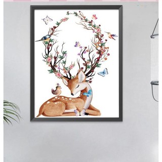 Tranh thêu chữ thập nét đẹp sừng nai hươu