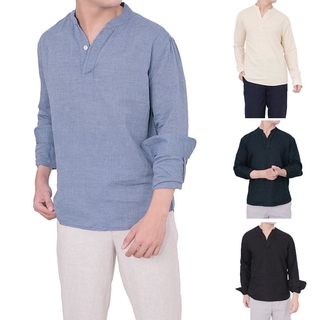Áo Sơ Mi Nam Dài Tay Vải Linen Cổ Trụ Kiểu Dáng Over Fit Hàng Nối Chuyền FO76 Shop