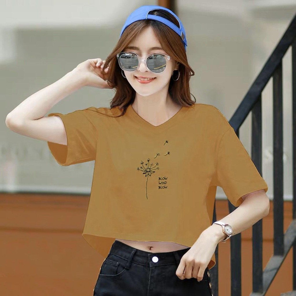 Áo thun croptop in hình hoa bồ công anh - Sỉ lẻ áo croptop