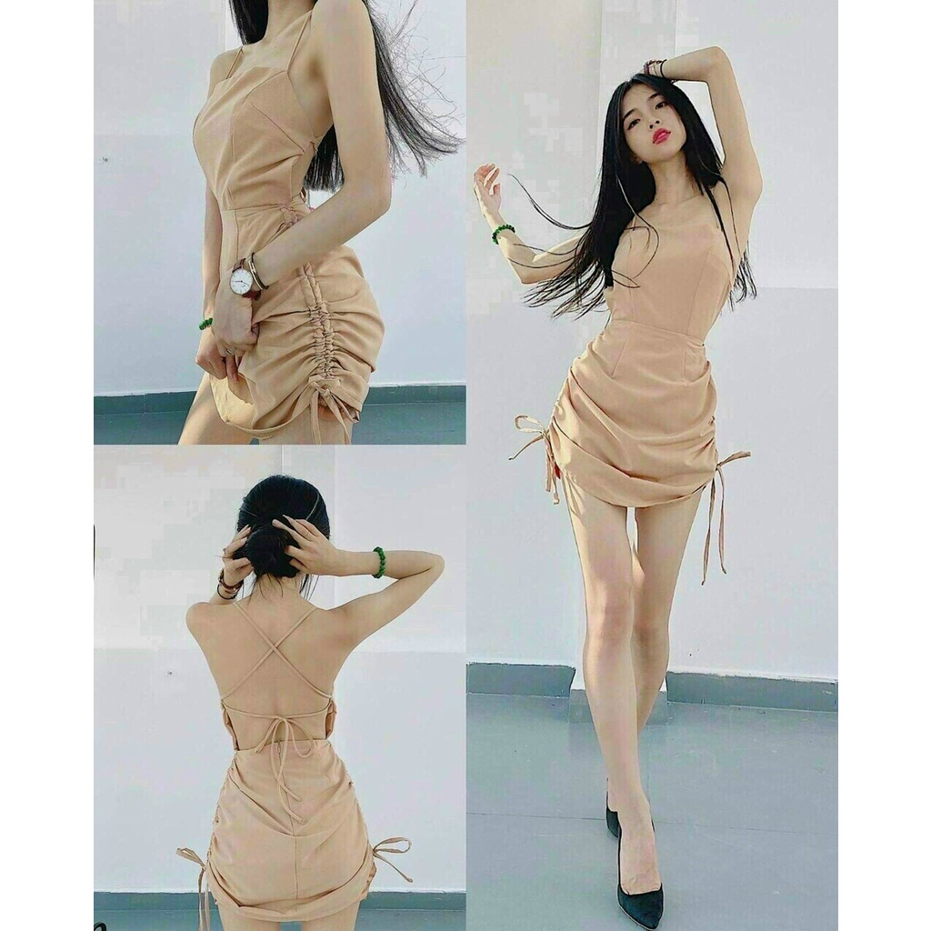 Váy đầm nữ 2 dây rút dây có mút ngực cột dây lưng siêu sexy và sành điệu