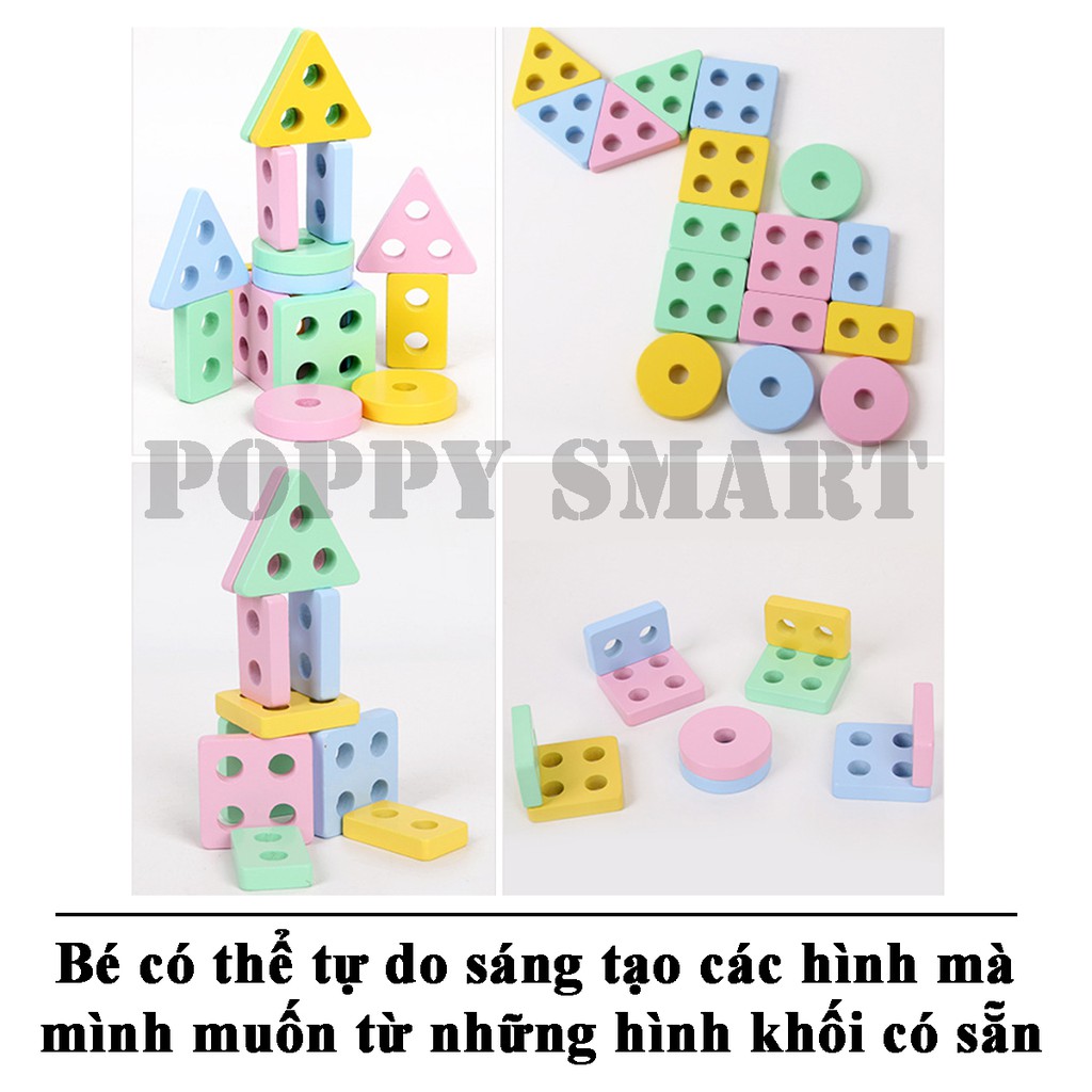 Đồ chơi Montessori - Bộ thả hình 4 cọc bằng gỗ giúp rèn luyện các kỹ năng cơ bản