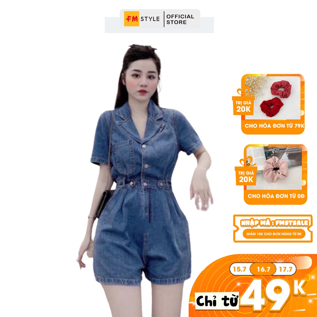Đồ liền thân FM Style jump jeans nữ cổ vest, chất Denim cao cấp, chuẩn form - trẻ trung - hiện đại 210703060