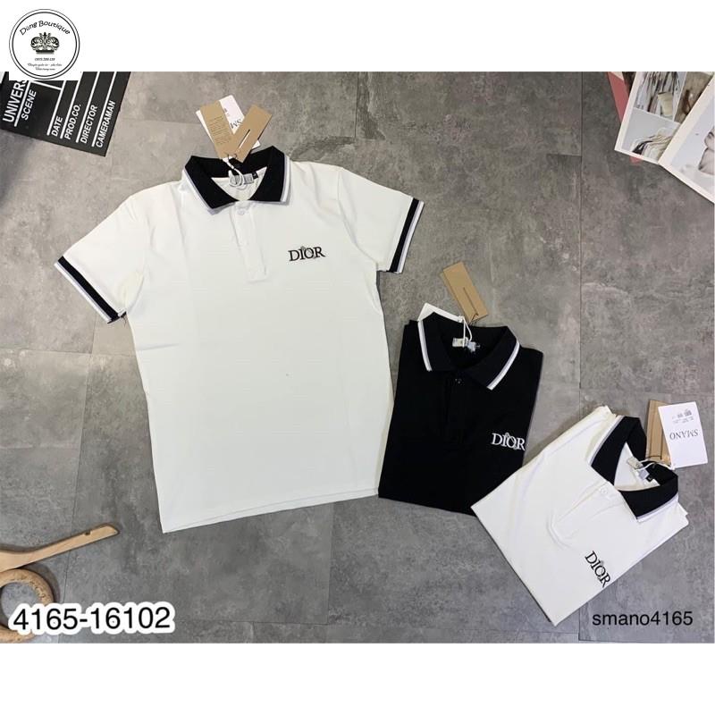 Áo polo nam chữ Dior thêu cổ bẻ 2 màu trắng đen hot hit