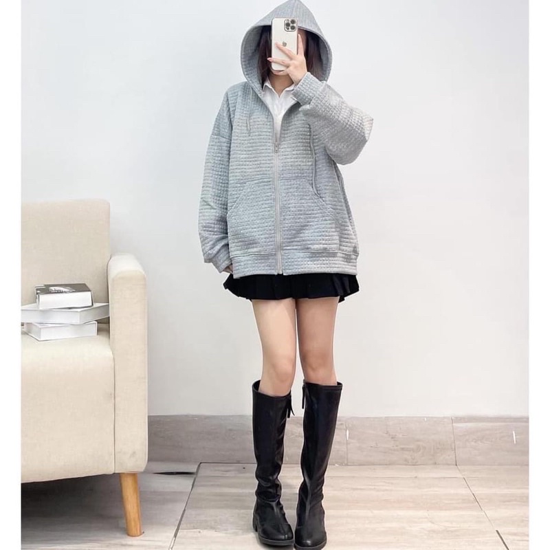 Áo hoodi nỉ xốp ô mới - Áo khoác có mũ nỉ dáng basic