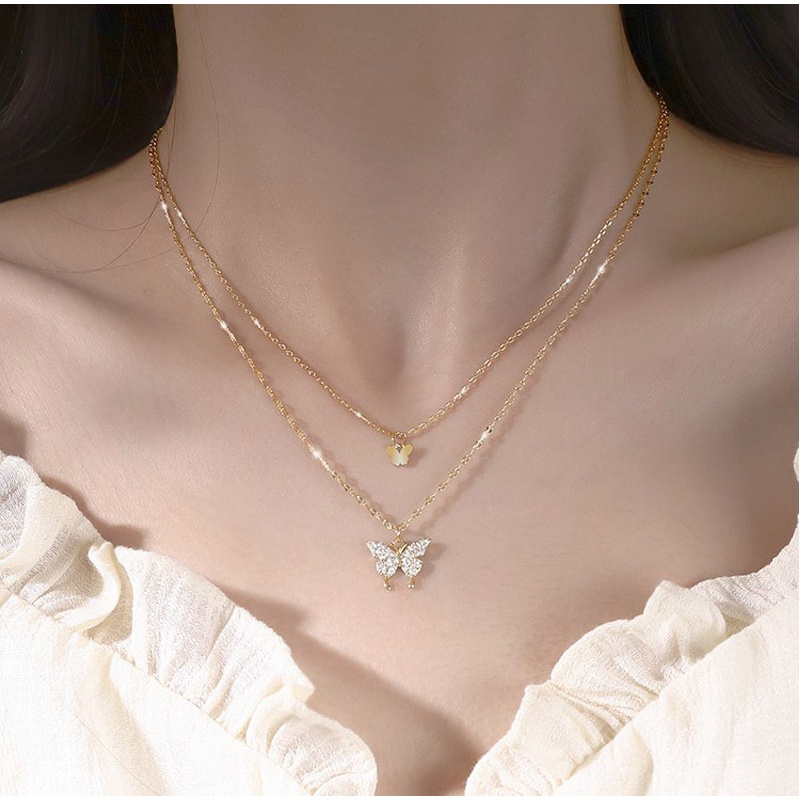Vòng cổ Mặt Hình Bướm Đính Ngọc Trai Thời Trang Cho Cặp Đôi