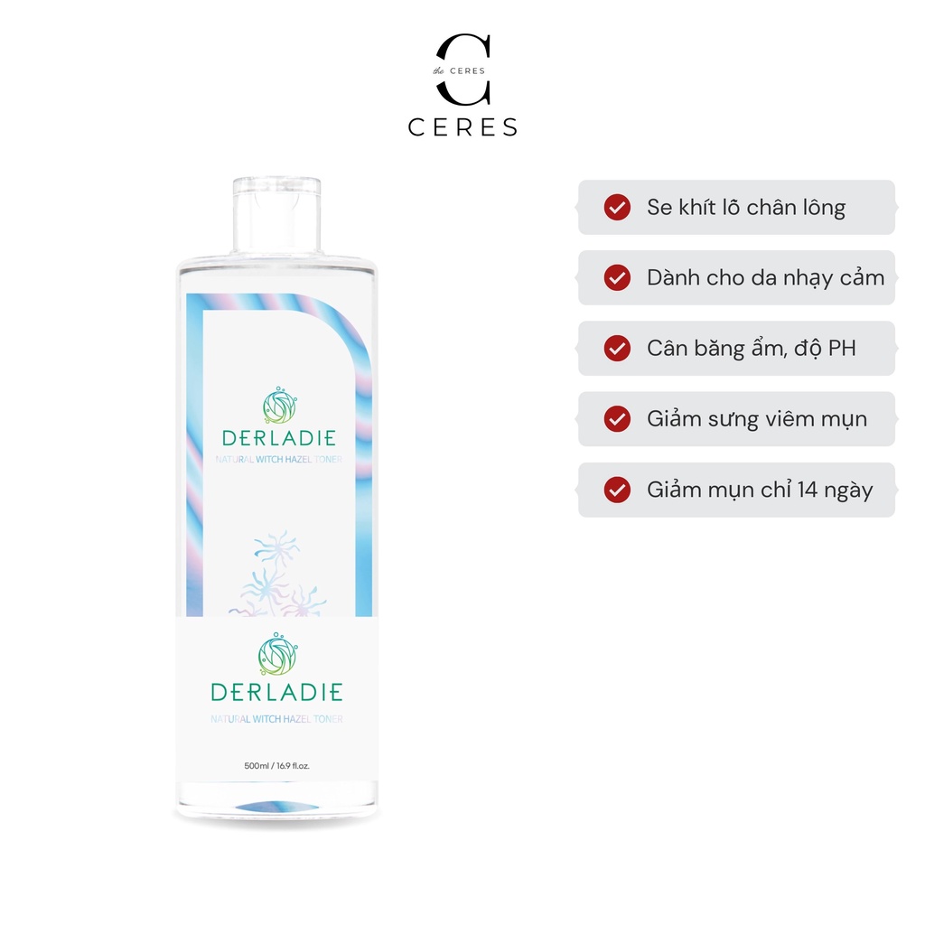 Toner Derladie Nước Hoa Hồng Derladie Natural Witch Hazel Ngừa Mụn, Làm Sạch Da 500ml