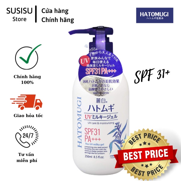 Sữa dưỡng thể Hatomugi 250ml UV Milky Gel Nhật/ Sữa dưỡng thể trắng da chống nắng