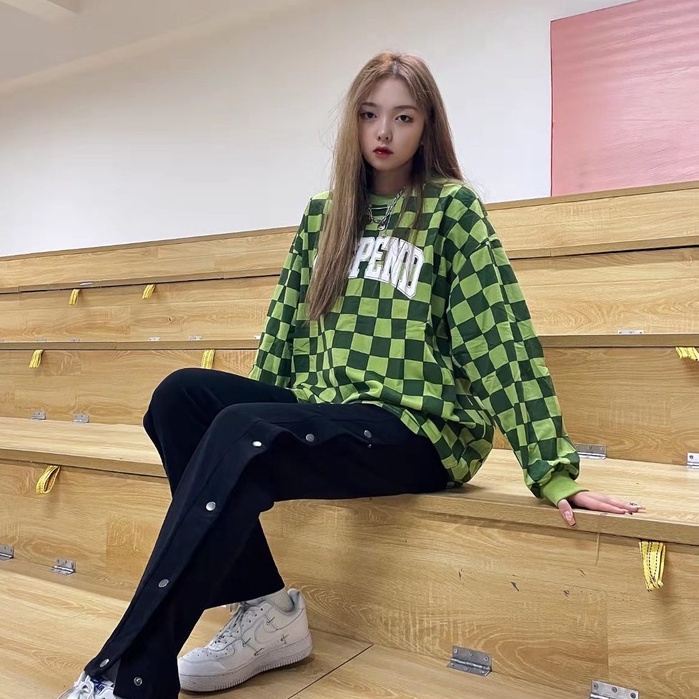 Áo phông dài tay cổ tròn kẻ sọc cổ điển cho nam Bàn cờ giả cotton kích thước cộng