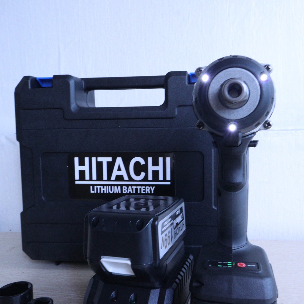 [TẶNG PHỤ KIỆN] Máy siết bulong Hitachi 199V - 3 ĐÈN LED Kèm 5 ĐẦU KHẨU VÀ 1 ĐẦU CHUYỂN VÍT - KHÔNG CHỔI THAN