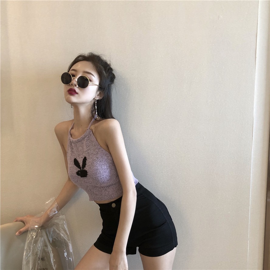 Áo yếm cột cổ len croptop hở lưng thỏ gợi cảm dáng ôm ulzzang ( 3 màu )