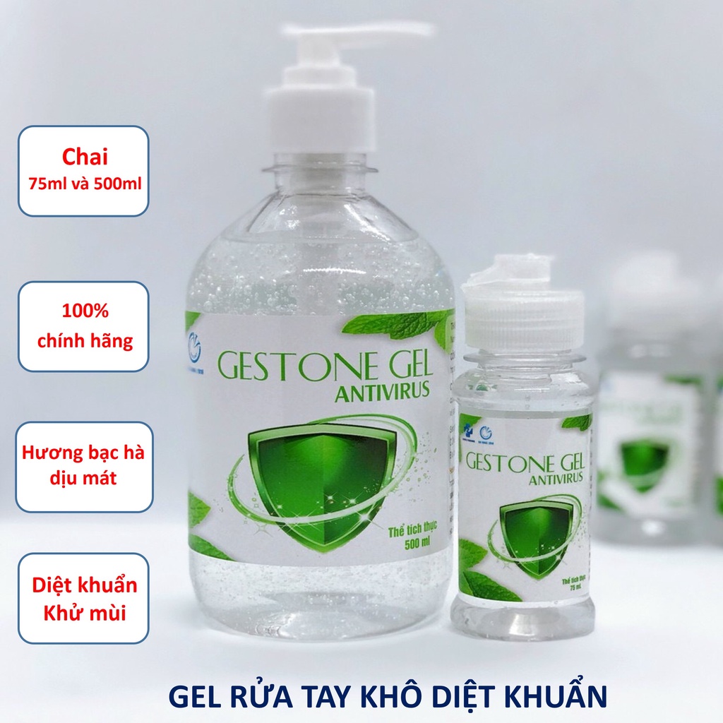 Gel rửa tay khô diệt khuẩn GESTONE GEL hương Bạc hà tươi mát dễ chịu chai 75ml và 500ml | BigBuy360 - bigbuy360.vn
