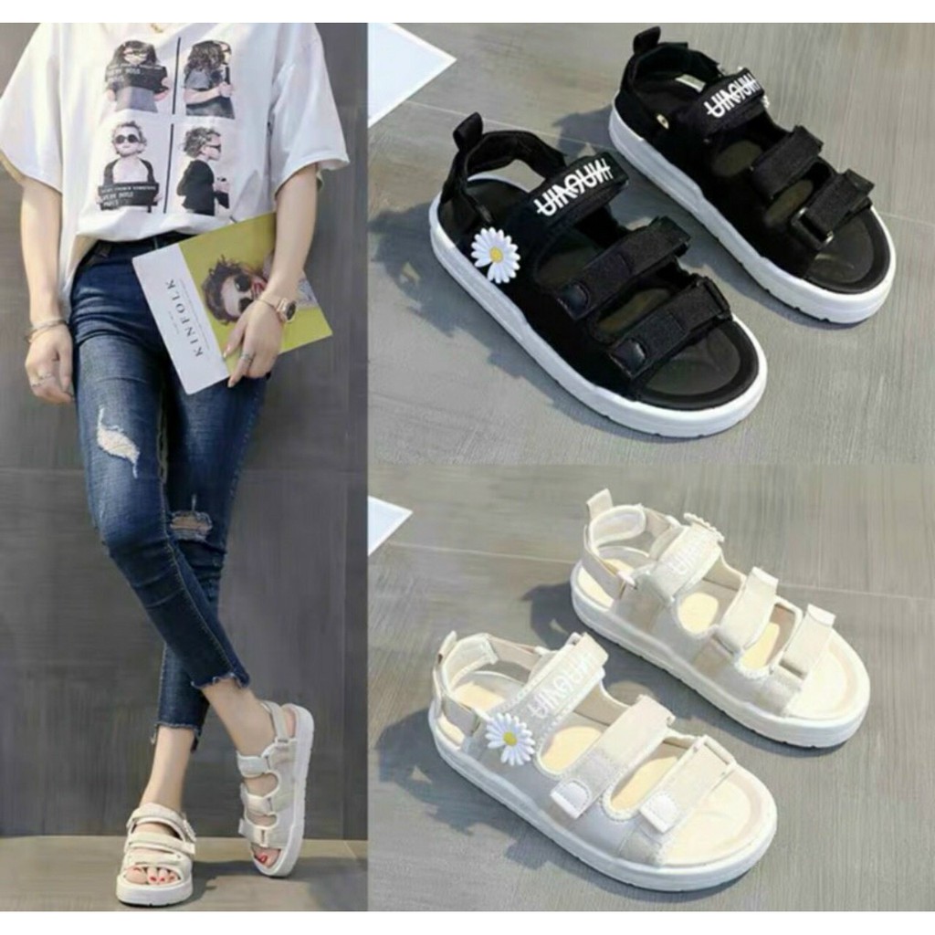 GIÀY SANDAL NỮ BA QUAI HOA CÚC NỔI SIÊU XINH