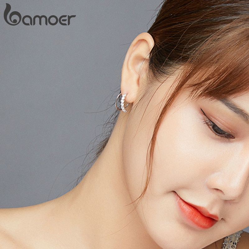 Khuyên tai Bamoer Bạc bạch kim 925 thiết kế đơn giản thời trang cho nữ