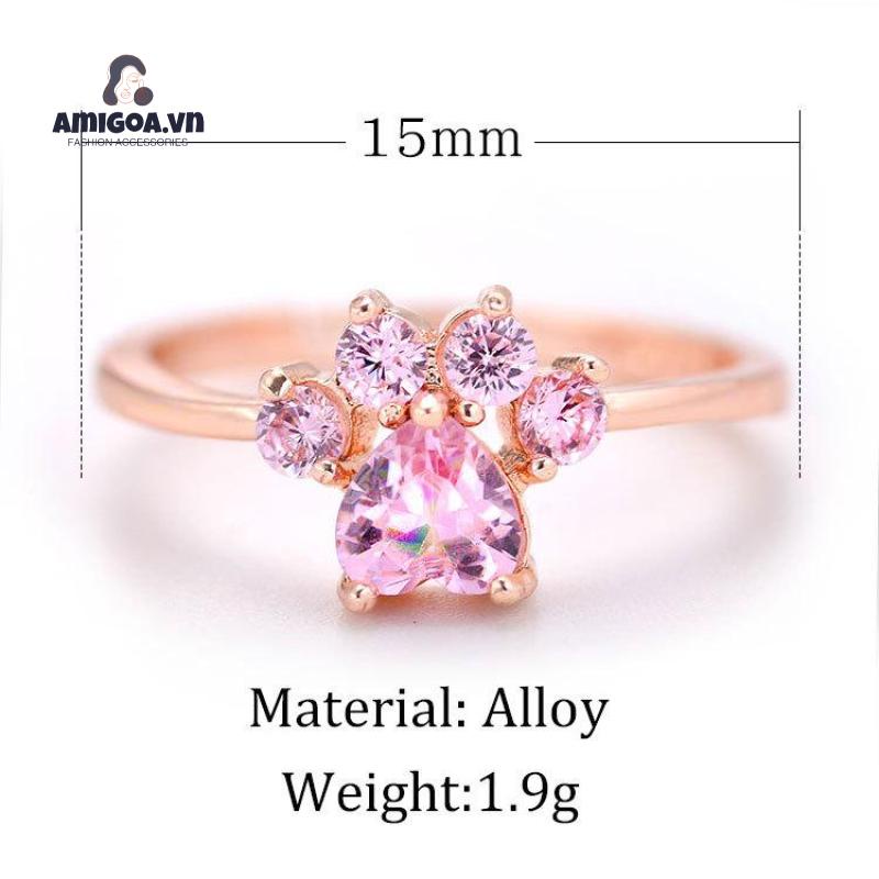 Nhẫn Mạ Bạc Hình Chân Mèo Đính Đá zircon Dễ Thương Có Thể Điều Chỉnh