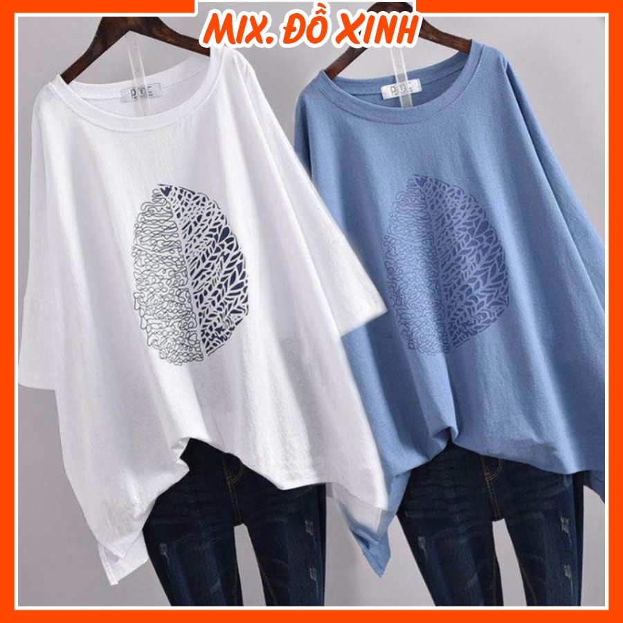 Áo phông unisex freesize Thu Hà áo thun form rộng tay lỡ chất liệu mềm mát co giãn in hình Lá Cây