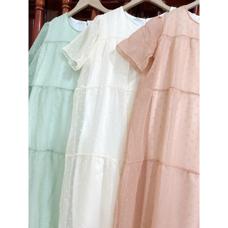 Váy bầu thiết kế vải voan bi 2 lớp siêu mềm siêu mịn mặc đi làm đi chơi đều được, free size 43~68kg VB09