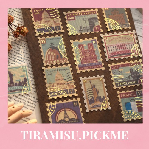 Sticker - nhãn dán nghệ thuật - ánh kim - phong cách châu âu cổ điển - vintage - Thơ ca và khoảng cách  x 1 gói 40 miếng