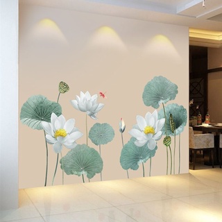[Size lớn] Decal dán tường hoa sen trắng