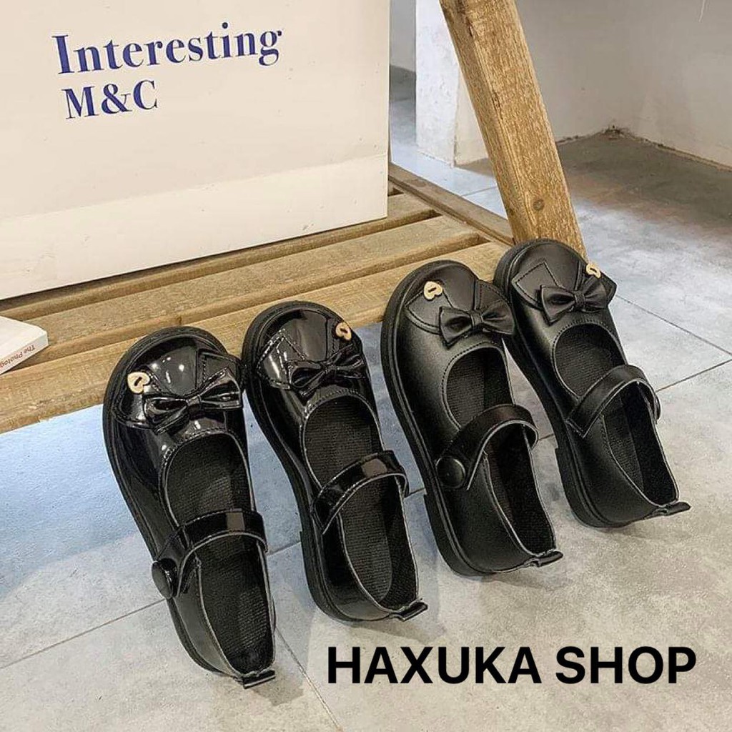 (ORDER) Giày da Retro đế bắng cài quay gắn nơ hai màu Đen Nhám và Đen Bóng | BigBuy360 - bigbuy360.vn