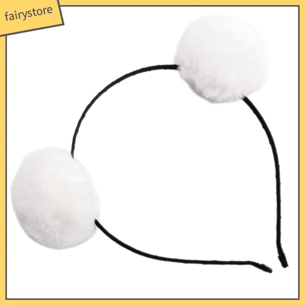 Băng Đô Cài Tóc Hình Tai Thỏ Phối Cục Bông Đáng Yêu Dành Cho Bé Gái