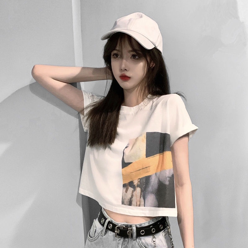 Áo Thun Croptop Cotton Nguyên Chất Tay Ngắn Dáng Rộng Thời Trang Hàn Quốc 2020 Cho Nữ