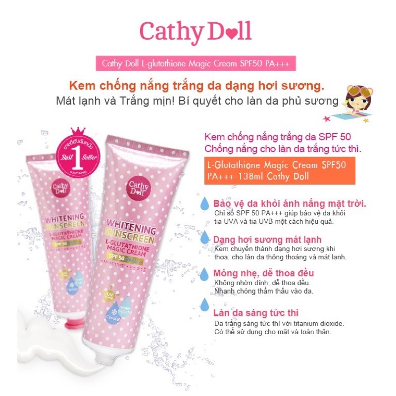 Kem chống nắng Cathy Doll Whitening Sunscreen -138ml, làm trắng và bảo vệ da khỏi tác hại của ánh nắng