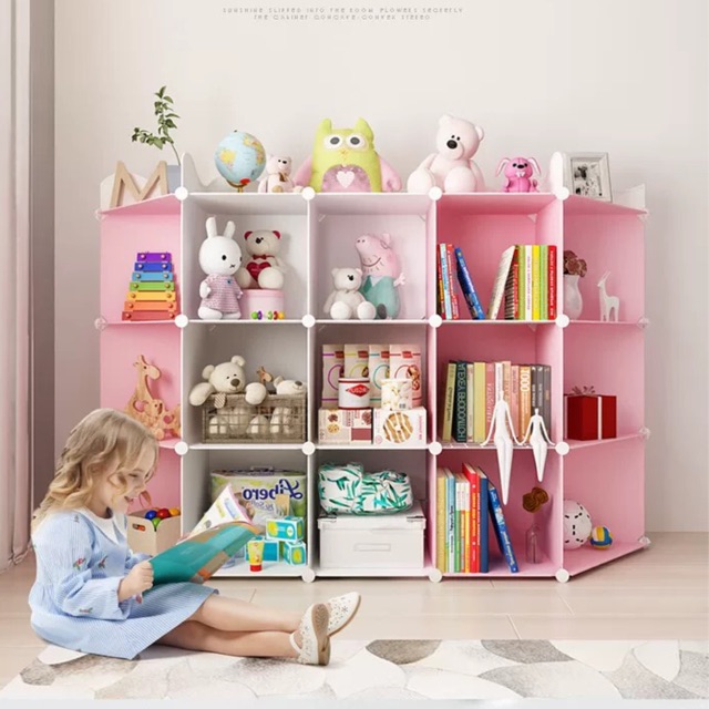 TỦ KỆ NHỰA LẮP GHÉP ĐỂ ĐỒ CHƠI, GẤU BÔNG, SÁCH VỞ CHO BÉ YÊU