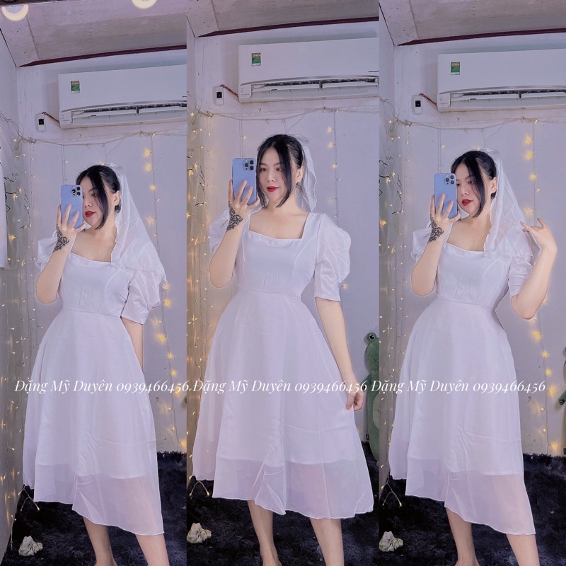 ĐẦM TRẮNG KÈM CÀI TÓC VOAN [ BIGSIZE 60-90KG ]