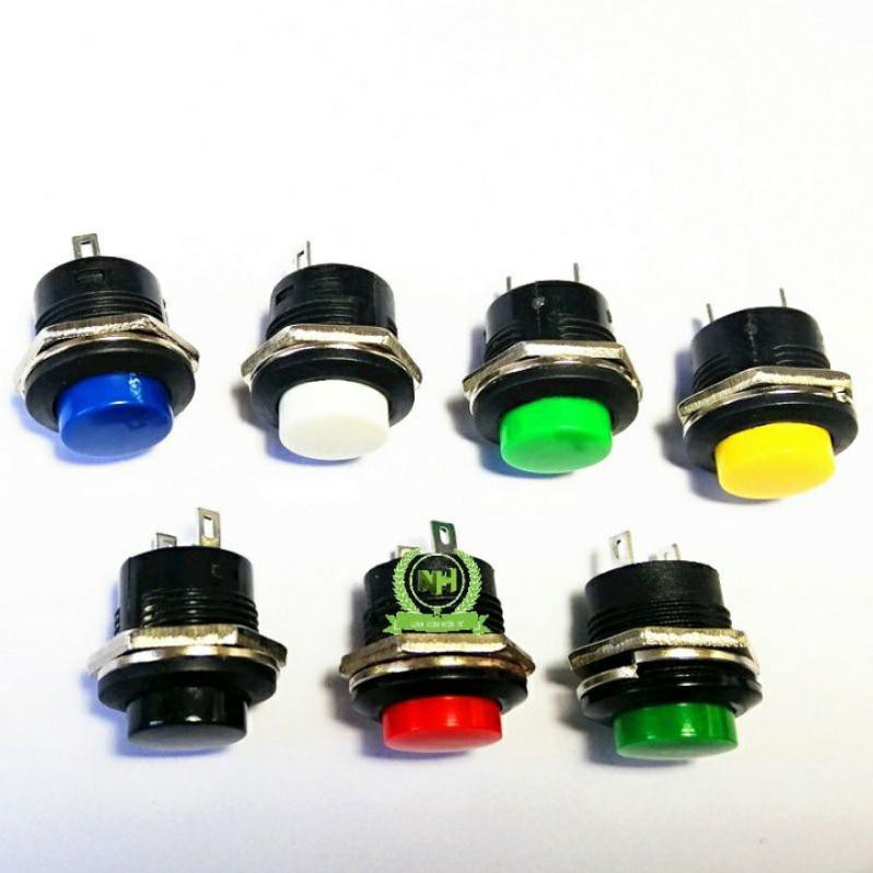 5 chiếc Công tắc/ Nút Nhấn nhả/ Đề Sắt Loại To 15mm- Màu Sắc Ngẫu Nhiên Đỏ-Xanh