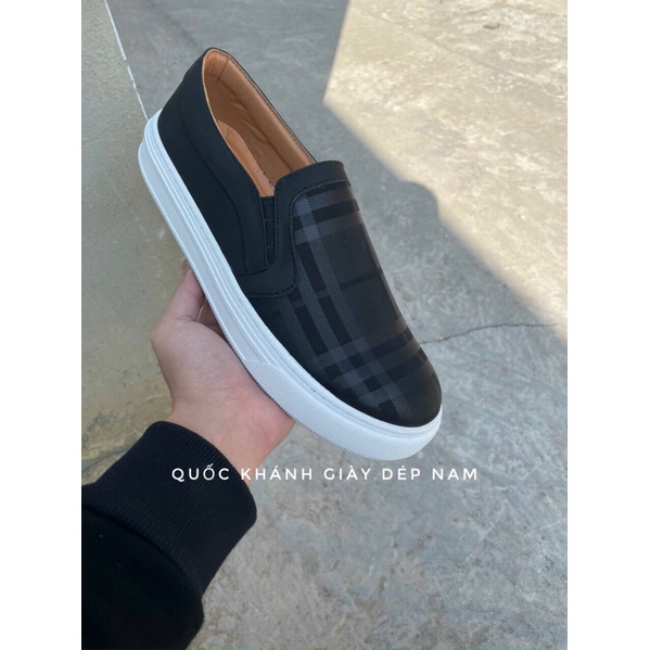 Giày thể thao slipon burberry siêu cấp , giày lười đen kèm hộp