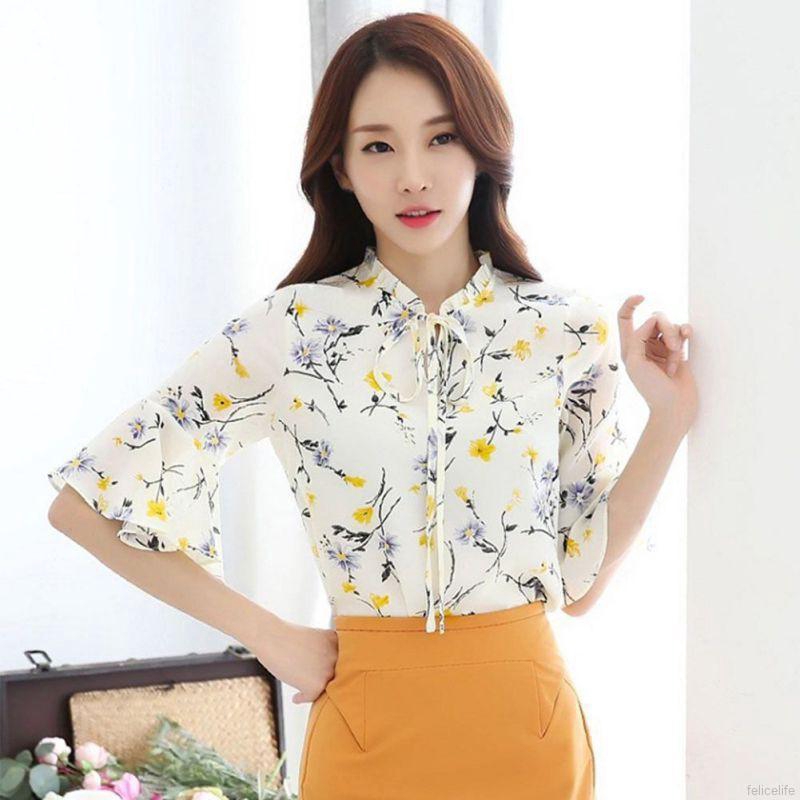 Áo sơ mi tay ngắn họa tiết hoa thời trang xinh xắn cho nữ