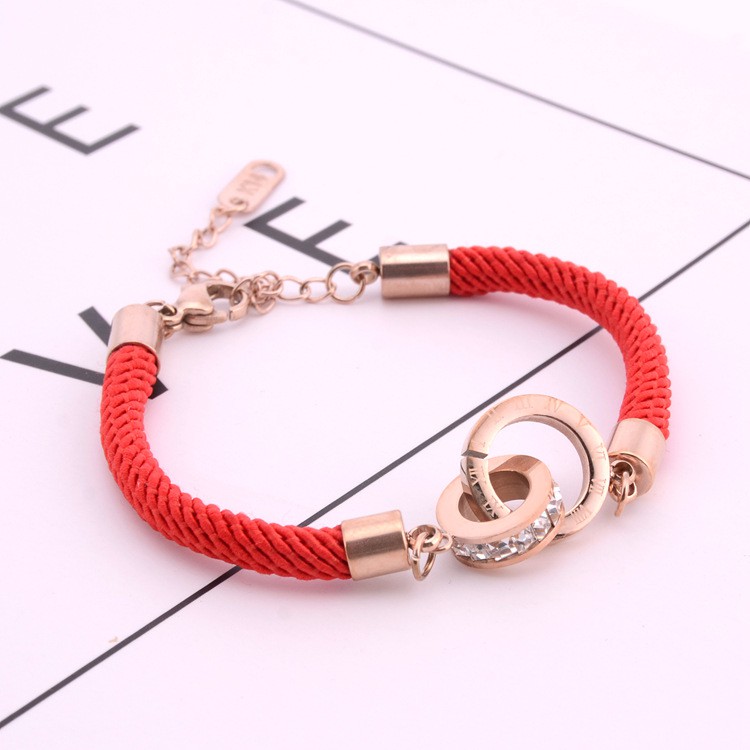 Vòng Tay Dây Đôi Bằng Thép Titan Mạ Vàng 18K Phong Cách Âu Mỹ Sang Trọng Cho Nữ