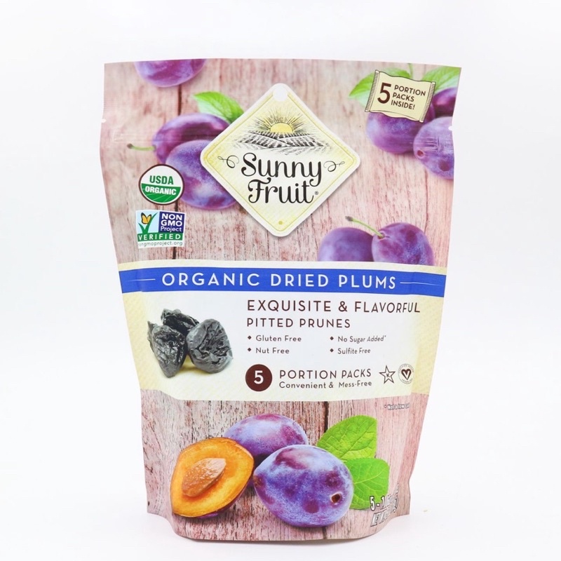 DATE 3/2023 Mận Khô Hữu Cơ Sunny Fruit Organic Dried Plums, 150g (5 Gói Nhỏ)