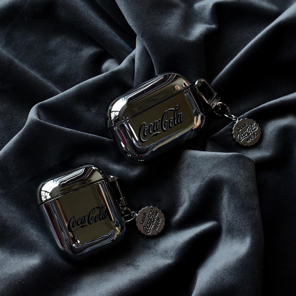 Vỏ Bảo Vệ Hộp Sạc Tai Nghe Bluetooth AirPods 1 2 PRO 3 2021 gen3 PRO 2 2022 Mạ Điện Họa Tiết Lon coca cola Đen Đơn Giản