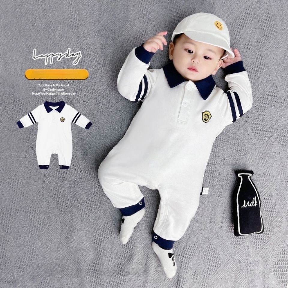 Áo Liền Quần Polo Tay Ngắn Vải Cotton Thời Trang Cao Cấp Dành Cho Bé Sơ Sinh