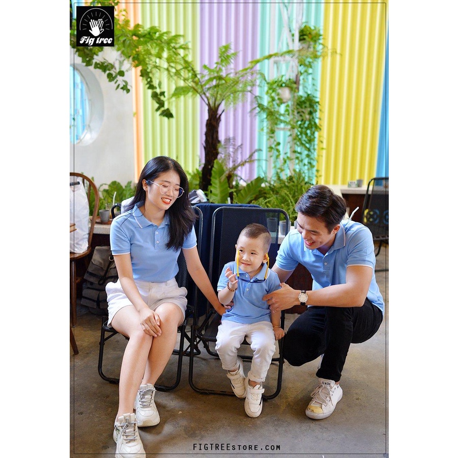 Set áo thun polo Gia đình Fig Tree mẫu mới màu xanh nhạt siêu dễ thương !!