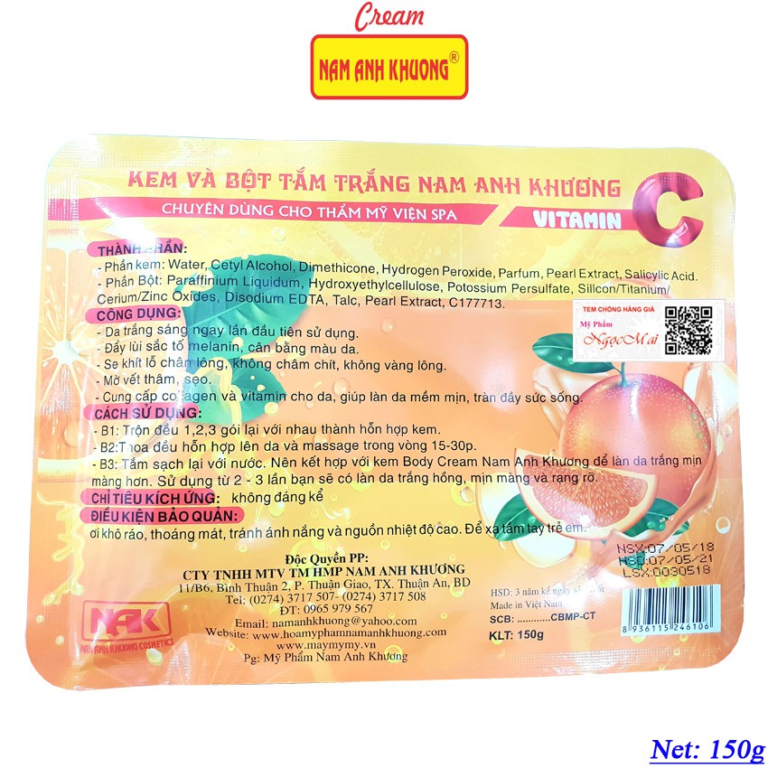 Kem và bột tắm trắng Cam Vitamin-C NAM ANH KHƯƠNG (150g)