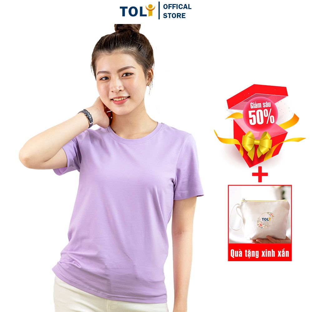 Áo Thun Nữ Cổ Tròn TOLI, Chất Cotton 4 Chiều Mềm Mịn, Co Dãn, Form Suông Cơ Bản [Tím Cà-22B]