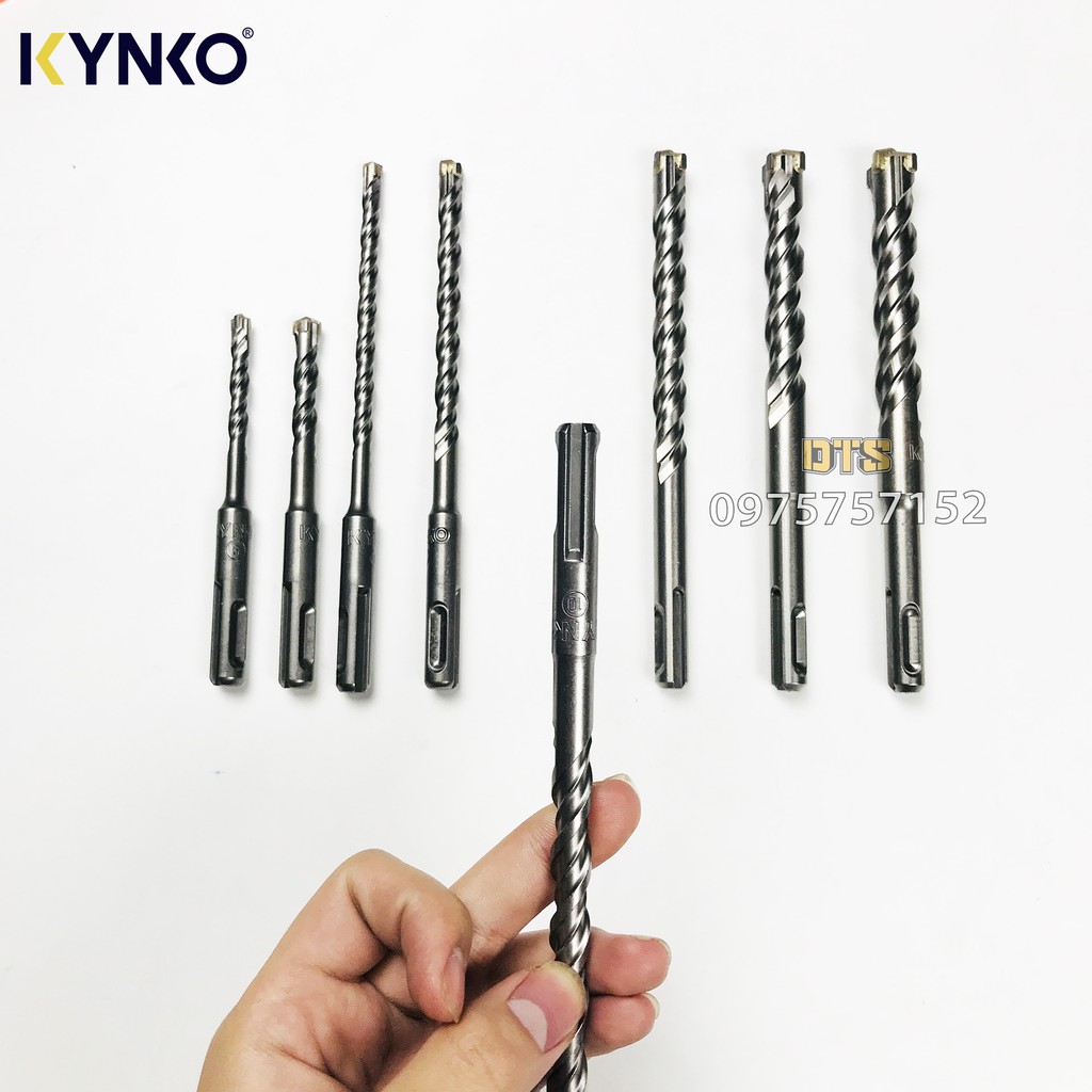 Mũi khoan bê tông công nghiệp đầu chữ thập chân gài SDS Plus KYNKO, thép HSS độ cứng cao, đầu khoan định tâm chống rung