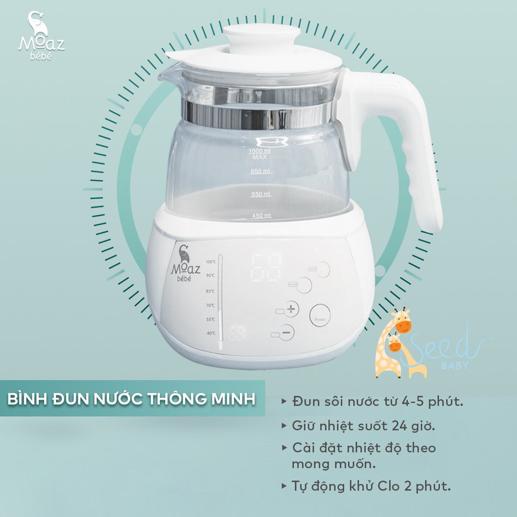 Ấm đun nước điều chỉnh nhiệt độ pha sữa MOAZBEBE - SEED BABY